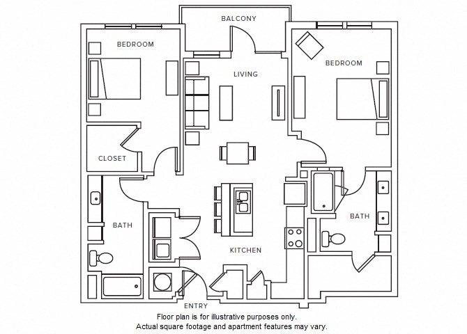 Floor plan for 2 beds, 2 baths, 1166 sqft